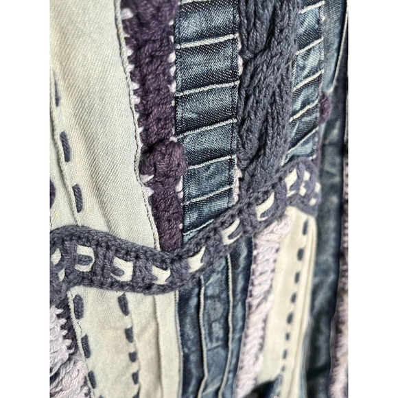 Coldwater Creek Women's Jacket Size XL Crochet Denim Boho Indigo Patchwork Y2K - Picture 10 of 15